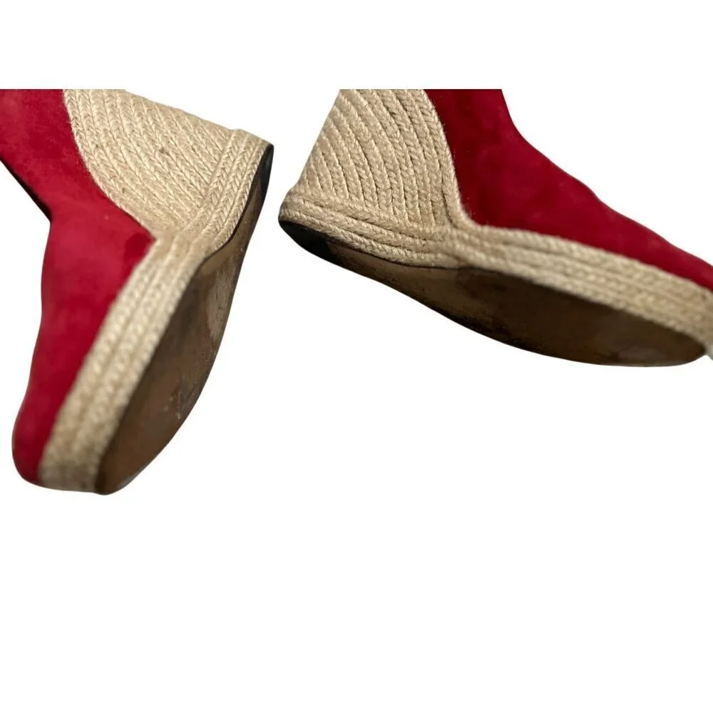 Salvatore Ferragamo Red Suede Bernie Espadrille Wedge Platform Pumps Size 8.5B